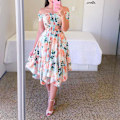 Miniatyrbillede 4 af 5: Dame Blomsterprint Off Shoulder Kjole Elegant Stropløs Maxikjole Til Strandbrug Violet M