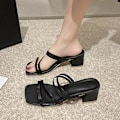 Miniatyrbilde 2 av 5: Sommersandaler for kvinner, firkantet tå, slip-on strandsandaler for dame, for fest, jobb og ferie Black 35