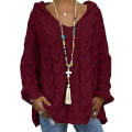 Miniatyrbillede 1 af 3: Dame Langærmet Strikkede Sweatre Arbejde Hættetrøjer Vinter Varm Hættetrøje Sweater Wine Red XL