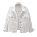 Miniatyrbilde 2 av 4: Dame Vår og Høst Jakker Varm Ensfarget Langermet Denimjakke Yttertøy White M