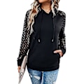 Miniatyrbillede 1 af 5: Dame Hættetrøjer Blonde Patchwork Langærmet Hættetrøje Casual Mode Tunika Pullover Stilfuld Elegant Sweatshirt Snøre Jumper Toppe Med Lommer Black M