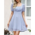 Miniatyrbilde 3 av 5: Sommer Casual Kjole For Kvinner V-hals Sommerfuglermer Kjole Tunika Ruffle Mini Kjole B light Blue M