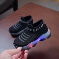 Miniatyrbild 1 av 5: Barn Sneakers Barn Flickor Pojkar Brev Mesh Led Luminous Strumpor Sport Löparskor Black 28