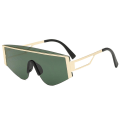 Miniatyrbillede 1 af 5: Personlighed Halv Ramme Solbriller i Ét Stykke UV-Resistente Metal Solbriller Til Mænd Og Kvinder Gold Frame Dark Green Film