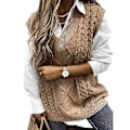 Miniatyrbillede 1 af 4: Dame Sweater Vest Dame Oversized V-hals Ærmeløse Sweaters khaki L