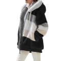 Miniatyrbillede 2 af 3: Dame Colourblock Langærmet Hætte Teddy Bear Fleece Jakke Vinter Varm Frakke Black 5XL