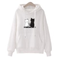 Miniatyrbillede 1 af 3: Dame Fleeceforet Hættetrøje med Katteprint, Afslappet Løs Varm Vinter Hættetrøje med Snøre, Pullover Toppe White 2XL