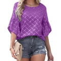 Miniatyrbild 2 av 5: Kvinnors volangärm T-shirt mångsidig rund hals kortärmad topp för stranden Purple XXXL
