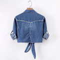 Miniatyrbilde 3 av 5: Mote dame fritid 3/4 erme knapp ned crop jean topp knute knyte denim skjorte jakke Blue M