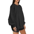 Miniatyrbillede 2 af 4: Dame Oversized Sweatshirts Hættetrøjer Fleece Crew Neck Pullover Sweaters Casual Komfortabelt Efterårsmode Tøj black L