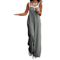 Miniatyrbillede 1 af 4: Plus Size Dame Bomuld Hør Dungarees Jumpsuit Playsuit Bred Ben Overalls Bukser Gray 5XL