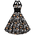 Miniatyrbillede 1 af 4: Halloween Dame Græskar Flagermus Spøgelse Skelet Print Ærmeløs Rund Hals Afslappet Kant Kjole COLOR 4 2XL
