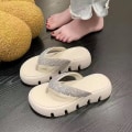 Miniatyrbild 2 av 5: Flip-flops med strass för dam, mellanhög plattform, bling, bekväma flip-flops för strandbröllop sommar Flip Flops White 38-39