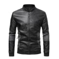 Miniatyrbild 1 av 4: Herr Patchwork Ståkrage Läder Bikerjacka Slim Fit Casual Dragkedja Kappa Ytterkläder Black 5XL