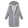Miniatyrbild 1 av 3: Ledig Dam Långa Huvtröjor Sweatshirt Jacka Dragkedja Ytterkläder Huvjacka Ytterkläder Toppar-b Light gray M