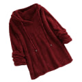 Miniatyrbillede 1 af 5: Plus Size Efterår Vinter Dame Langærmet Hætteklædte Plysset Fluffy Hættetrøjer Fleece Pullover Pyjamas Løs Wine Red 4XL