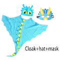 Pikkukuva 1 / 2: Dinosaurusviitta, hattu ja naamio lasten esiintymisasu Halloween- ja joulukäyttöön, cosplay-vaatteet Light blue