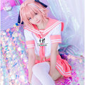 Pikkukuva 2 / 3: Peli Fate Apocrypha Cosplay -asu Astolfo Cosplay -univormu Koulun vaaleanpunainen univormu Naiset Fgo -asu costume and wig L-Fate Apocrypha