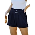 Miniatyrbillede 1 af 4: Dame Ensfarvede Højtaljede Løse Shorts Sommer Casual Shorts Navy Blue L