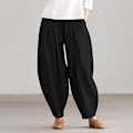 Pikkukuva 2 / 3: Naisten puuvilla-pellavatyyliset haremhousut, löysät Ali Baba -housut, pitkät, plus-koko Black 4XL