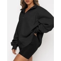 Miniatyrbild 2 av 4: Kvinnors Oversized Sweatshirts Hoodies Halv Zip Pullover Höst Mode Outfits black L