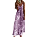 Miniatyrbillede 1 af 3: Dame Casual Sommer Boho Maxi Kjole Spaghetti Strop Ærmeløs Blomsterprint V-Hals Strand Lang Sommerkjole Plus Størrelse Purple 4XL