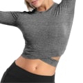 Miniatyrbillede 1 af 5: Kortærmet Crop Tops Yoga Løbe T-shirts Træningstoppe til Kvinder Dark Grey S