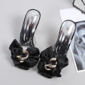 Miniatyrbild 3 av 5: Transparenta Damslippers Sommar Mode Rosa Rosett Designer Sandaler Transparenta Klackar Black 34