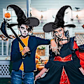 Miniatyrbillede 4 af 5: Halloween Heksehatte Med Edderkop Flagermus Til Kvinder Sort Heksehat Troldmandshat Voksen Halloween Udklædningstilbehør Cosplay Fest 1 stk - sort