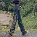 Miniatyrbilde 3 av 5: Dame Cut Out Denim Bukser Sommerfugl Broderi Jeans 3XL