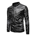 Miniatyrbild 2 av 4: Herr Patchwork Ståkrage Läder Bikerjacka Slim Fit Casual Dragkedja Kappa Ytterkläder Black M