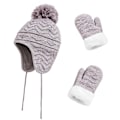 Miniatyrbillede 5 af 5: Børne Vinter Ørevarmer Hue Pompon Strikket Hat Tyk Handske Vante Varmer Sæt White