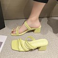 Miniatyrbilde 5 av 5: Sommersandaler for kvinner, firkantet tå, slip-on strandsandaler for dame, for fest, jobb og ferie Black 35