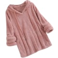 Miniatyrbillede 1 af 5: Plus Size Efterår Vinter Dame Langærmet Hætteklædte Plysset Fluffy Hættetrøjer Fleece Pullover Pyjamas Løs Beige XL