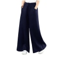 Miniatyrbilde 1 av 2: Dame Ensfarget Elastisk Midje Lange Bukser Palazzo Vår Sommer Casual Snøring Løse Vide Ben Bukser Med Lommer Navy Blue M