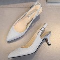 Miniatyrbillede 4 af 5: Damesandaler - lave hæle, spidse sandaler Silver 42