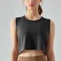 Miniatyrbilde 3 av 5: Ermeløse, cropped tanktopper for kvinner, løs passform, atletiske croptopper for trening, løping og trening Black S