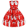Miniatyrbild 3 av 4: Flickor Julmönstrad Ärmlös Prinsessbalklänning Festklänning Julparty Swing Klänning Red 3-4 Years