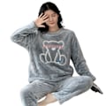 Miniatyrbild 1 av 4: Dam Vinter Flanell Pyjamas Set Söta Tryckta Långärmade Nattkläder Topp Och Byxor Set För Sovkläder Pyjamasparty New Bear XL