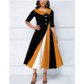 Miniatyrbilde 5 av 5: Elegant lappekjole for kvinner med knapper, knelengde swingkjole, egnet for kvinner i hverdagen Ginger 5XL