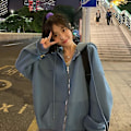 Miniatyrbild 4 av 5: Damhuvtröja med dragkedja, enfärgad ficka, sweatshirt, höst, långärmad, lös basebolljacka EA00513*BLACK S