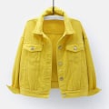 Miniatyrbilde 1 av 5: Dame Vår og Høst Jakker Varm Ensfarget Langermet Denimjakke Yttertøy Yellow XXL
