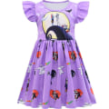 Pikkukuva 1 / 2: Zombie Bride Lasten Tyttöjen Lepattavat Hihat Halloween-kuvioinen Swing Laskostettu Mekko Juhliin Purple 6-7 Years