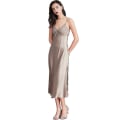 Miniatyrbilde 2 av 3: Dame Sateng Nattkjoler Lang Chemise Sexy Ermeløs Sidesplitt Nattkjole Spaghettistropp Nattøy Beige XL
