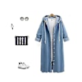 Miniatyrbillede 4 af 5: Dame Baggy Denim Jakker Langærmet Snøre Trenchcoat Efterår Hættetrøjer Overfrakker Light Blue XL