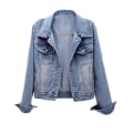 Miniatyrbilde 2 av 4: Uformell denimjakke med avtakbar hette for kvinner Light Blue L