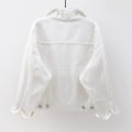 Miniatyrbilde 4 av 5: Dame Vår og Høst Jakker Varm Ensfarget Langermet Denimjakke Yttertøy White XL