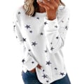 Miniatyrbilde 1 av 2: Dame Casual Stjerne Trykket Langermet Rund Hals T-skjorte Tunika Topper Bluse Pluss Størrelse Høst White XL