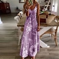 Miniatyrbillede 2 af 3: Dame Casual Sommer Boho Maxi Kjole Spaghetti Strop Ærmeløs Blomsterprint V-Hals Strand Lang Sommerkjole Plus Størrelse Purple M