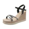 Miniatyrbild 1 av 5: Sommarmode Sandal med sluttande sula, rund tå och glänsande skor för kontor, dejt, dans och vardagsbruk Black 39